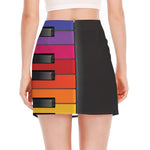 Colorful Piano Keyboard Print Side Slit Mini Skirt