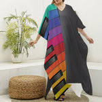 Colorful Piano Keyboard Print Silk V-Neck Kaftan Dress