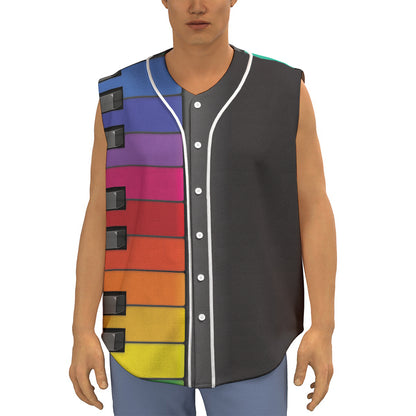 Colorful Piano Keyboard Print Sleeveless Baseball Jersey