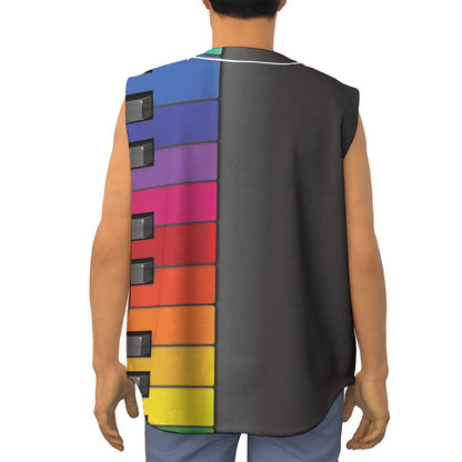 Colorful Piano Keyboard Print Sleeveless Baseball Jersey