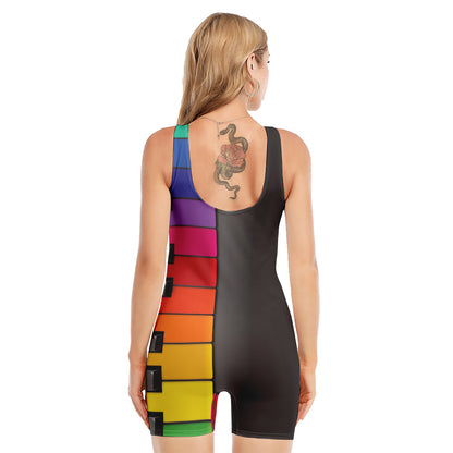 Colorful Piano Keyboard Print Sleeveless One Piece Swimsuit