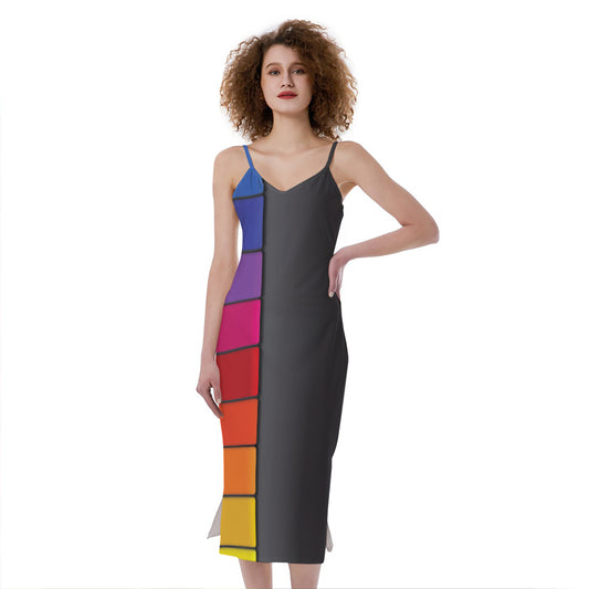 Colorful Piano Keyboard Print Slim Fit Midi Cami Dress