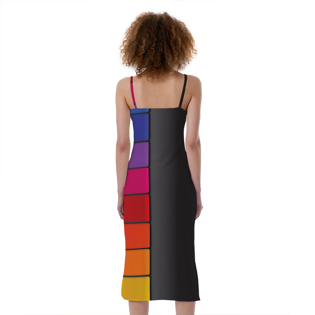 Colorful Piano Keyboard Print Slim Fit Midi Cami Dress