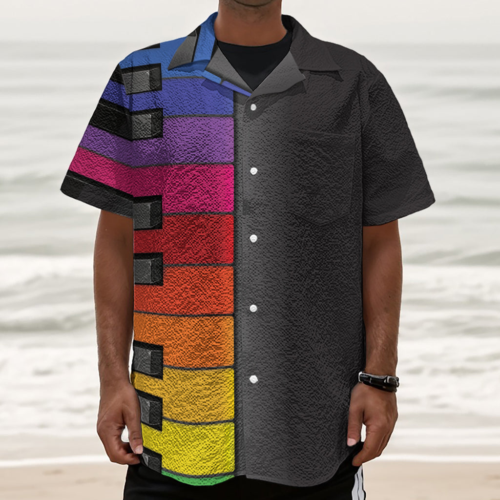 Colorful Piano Keyboard Print Textured Short Sleeve Shirt