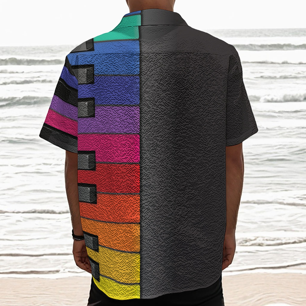 Colorful Piano Keyboard Print Textured Short Sleeve Shirt