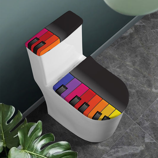 Colorful Piano Keyboard Print Toilet Lid And Tank Cover Set
