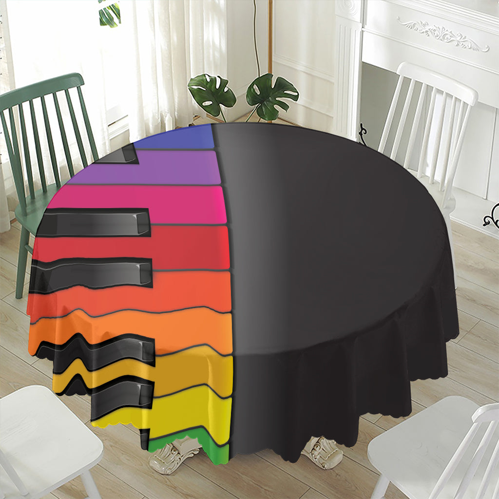 Colorful Piano Keyboard Print Waterproof Round Tablecloth