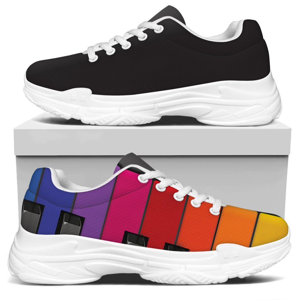 Colorful Piano Keyboard Print White Chunky Shoes