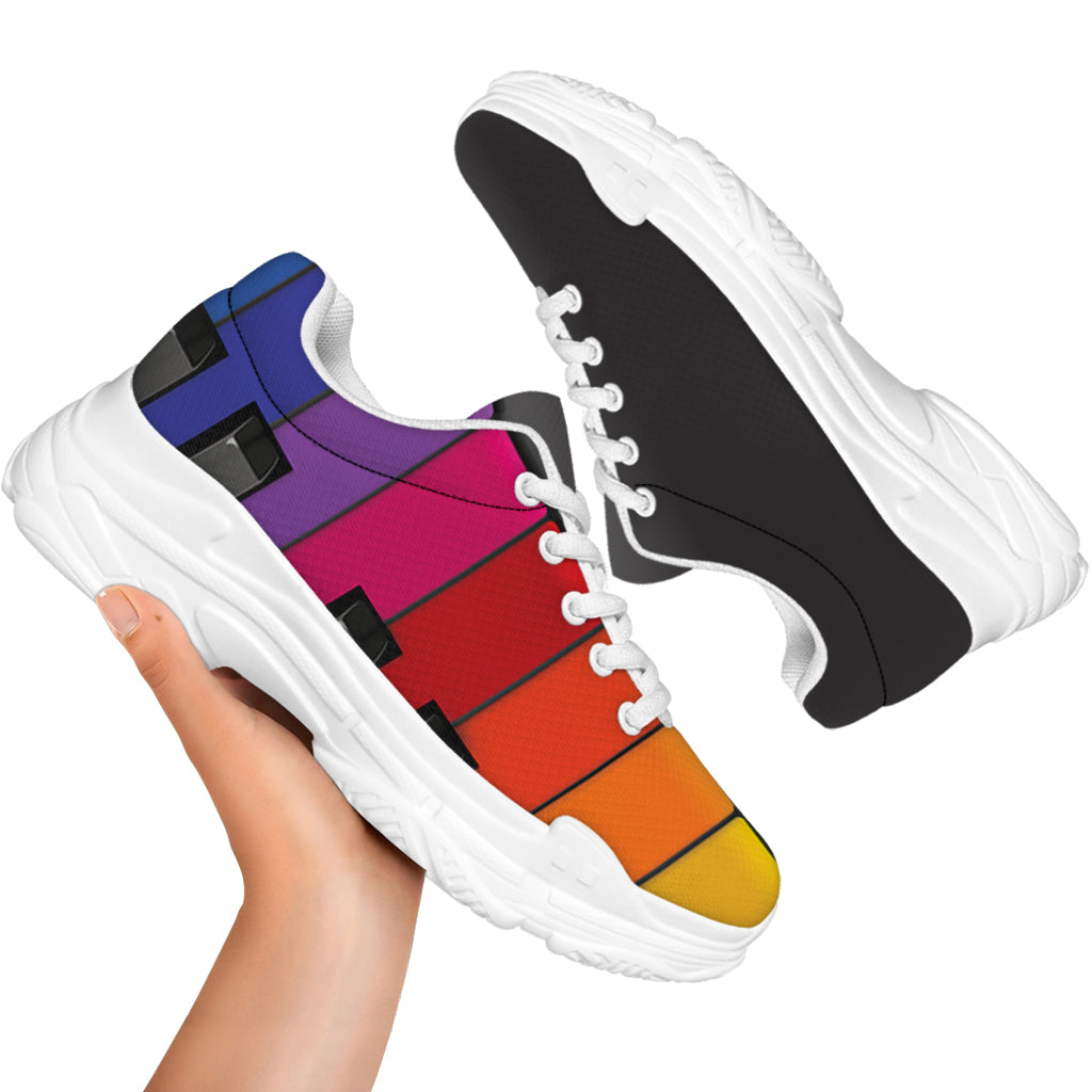 Colorful Piano Keyboard Print White Chunky Shoes