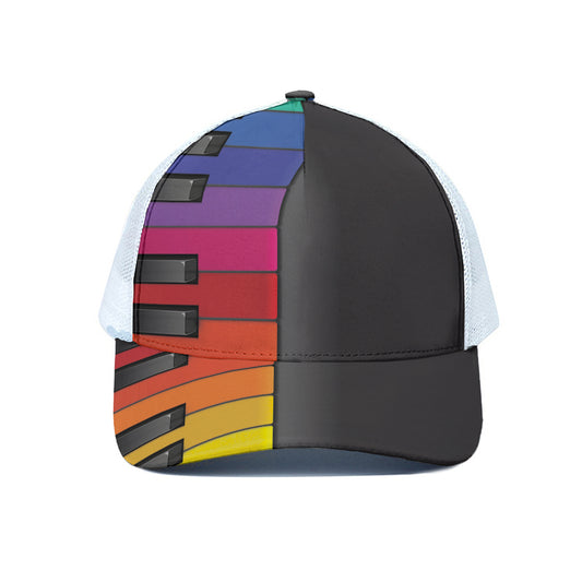 Colorful Piano Keyboard Print White Mesh Trucker Cap