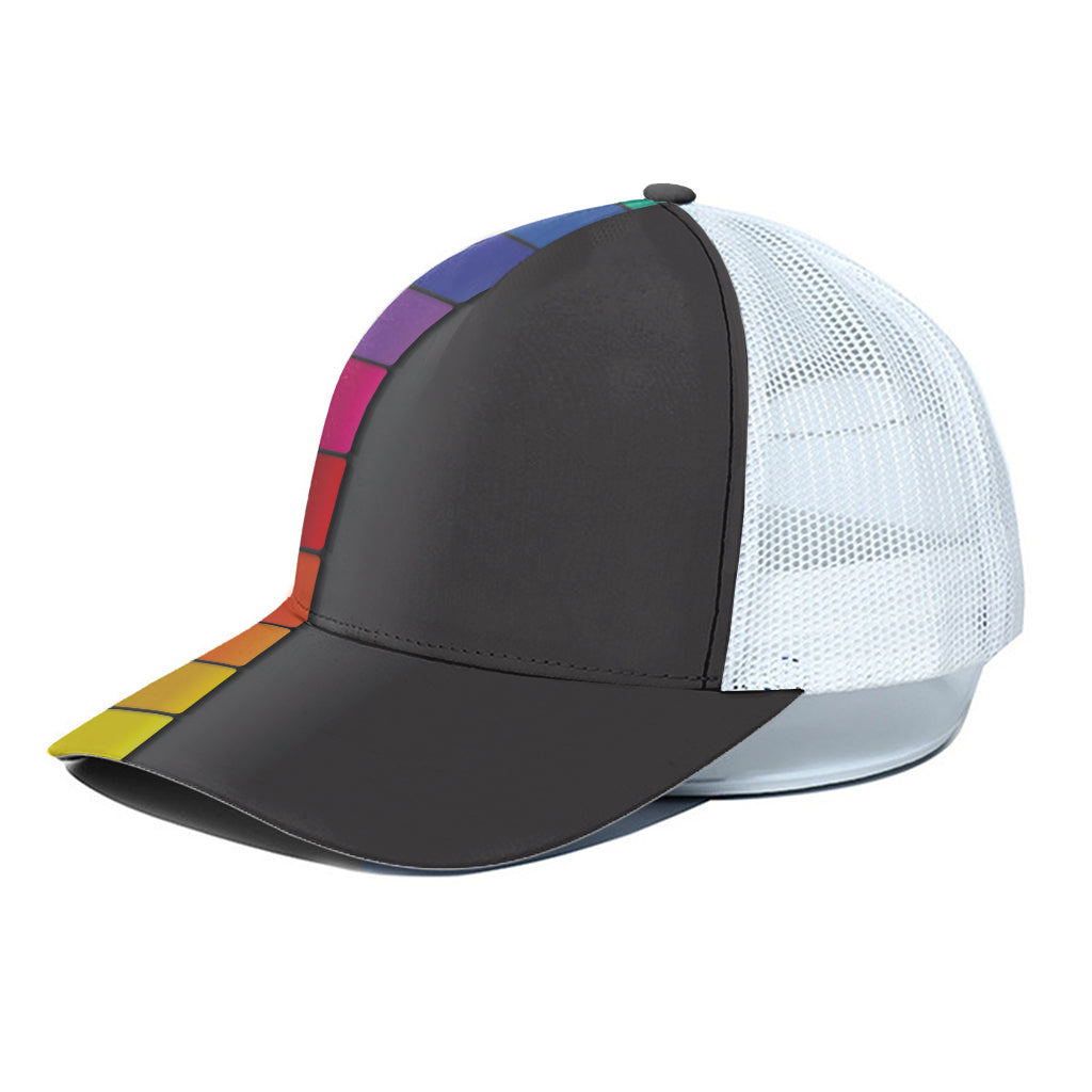 Colorful Piano Keyboard Print White Mesh Trucker Cap