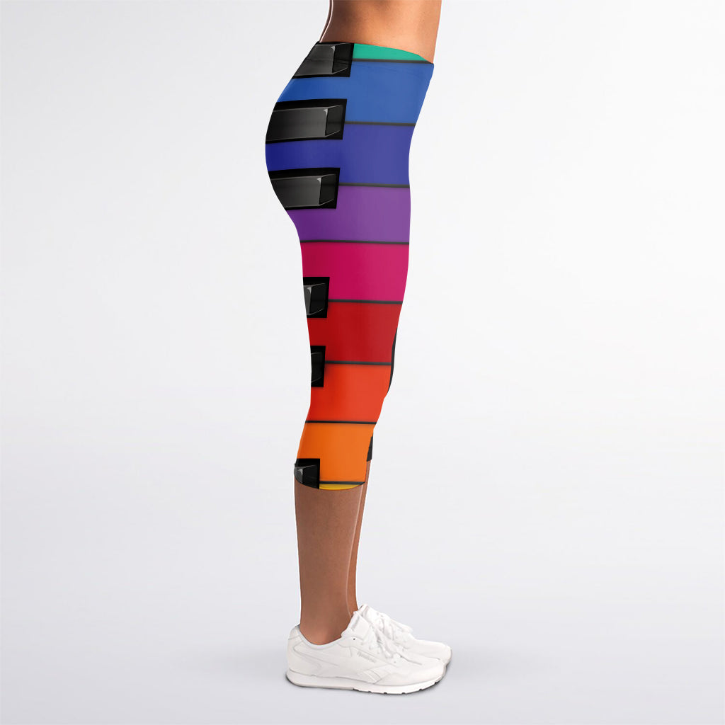 Colorful Piano Keyboard Print Women's Capri Leggings