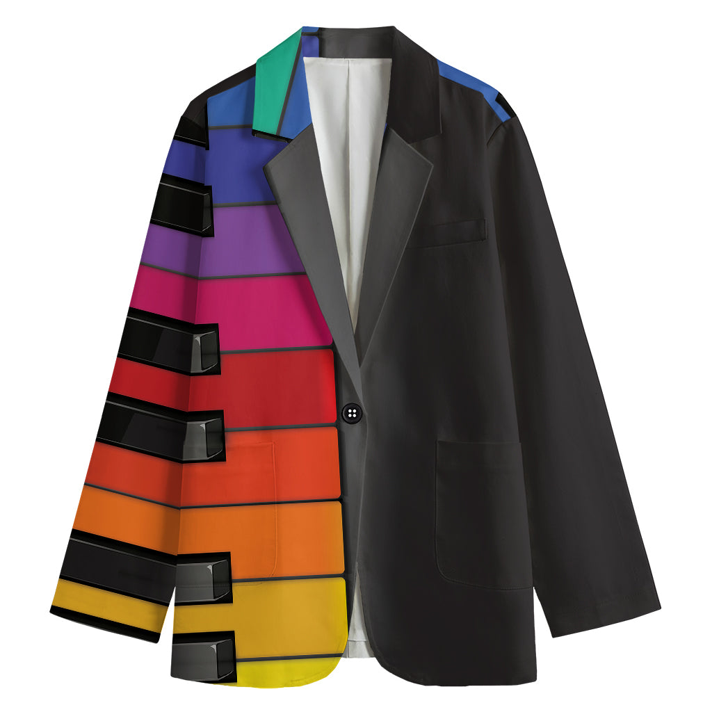 Colorful Piano Keyboard Print Women's Cotton Blazer
