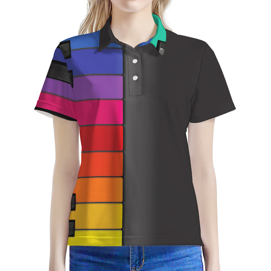 Colorful Piano Keyboard Print Women's Polo Shirt