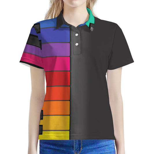 Colorful Piano Keyboard Print Women's Polo Shirt