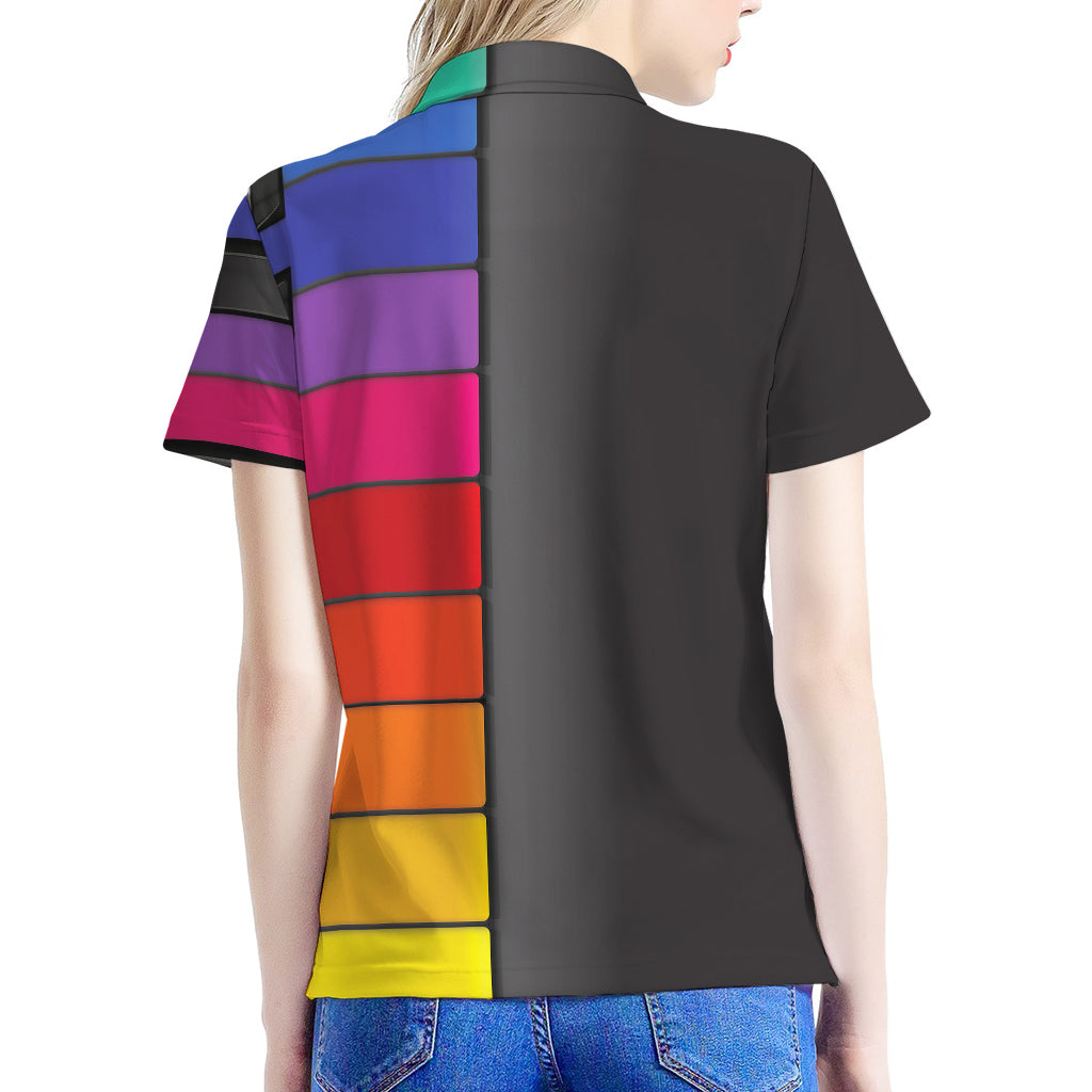 Colorful Piano Keyboard Print Women's Polo Shirt