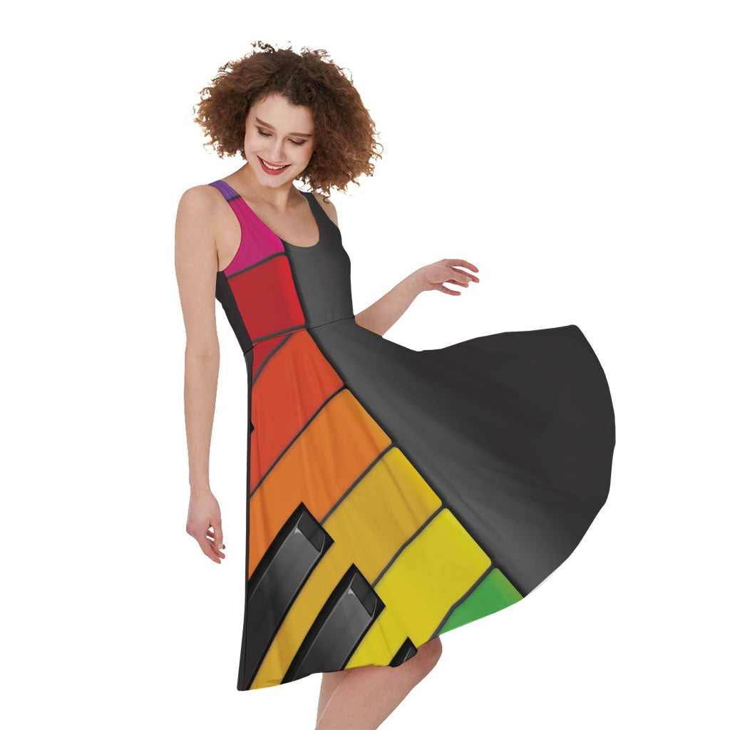 Colorful Piano Keyboard Print Women's Sleeveless Dress