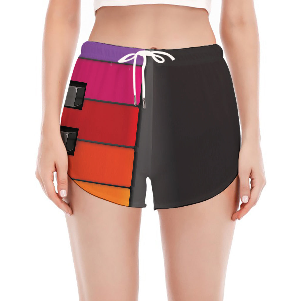 Colorful Piano Keyboard Print Women's Split Running Shorts