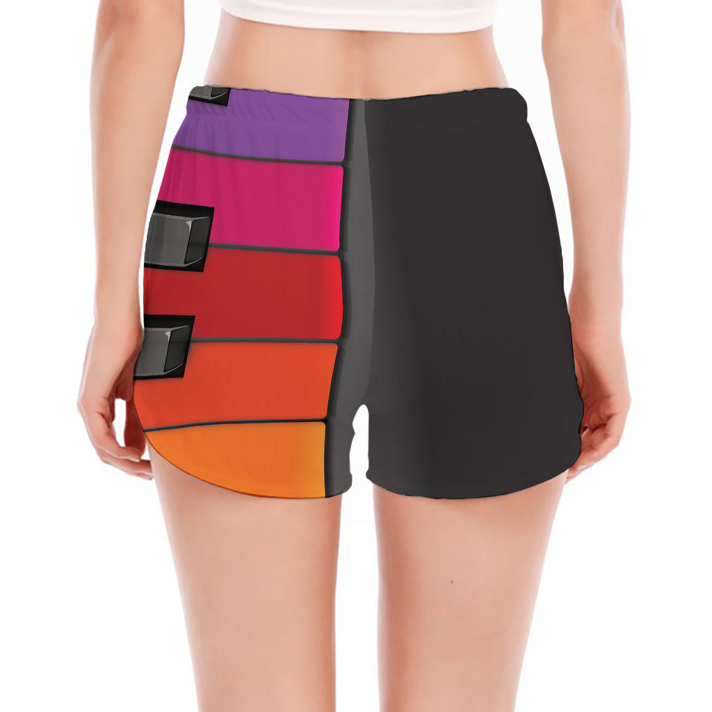Colorful Piano Keyboard Print Women's Split Running Shorts