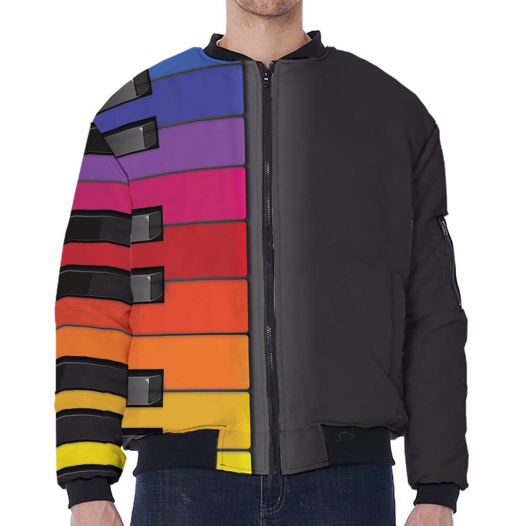 Colorful Piano Keyboard Print Zip Sleeve Bomber Jacket