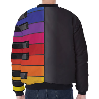 Colorful Piano Keyboard Print Zip Sleeve Bomber Jacket