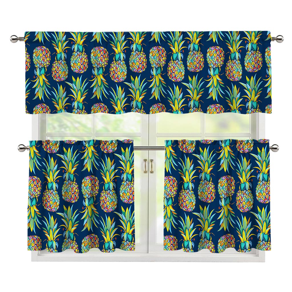 Colorful Pineapple Pattern Print 3 Piece Kitchen Curtains
