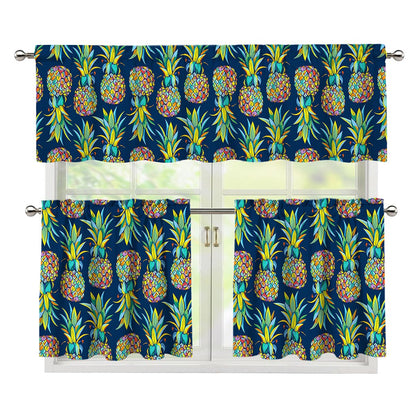 Colorful Pineapple Pattern Print 3 Piece Kitchen Curtains