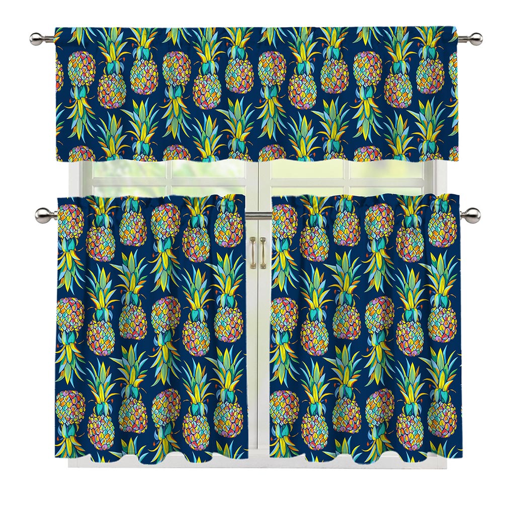 Colorful Pineapple Pattern Print 3 Piece Kitchen Curtains
