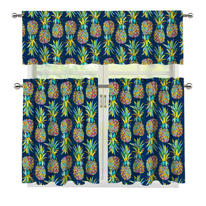 Colorful Pineapple Pattern Print 3 Piece Kitchen Curtains