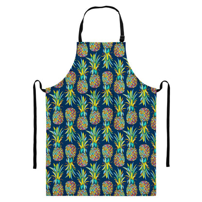 Colorful Pineapple Pattern Print Bib Apron With Pocket