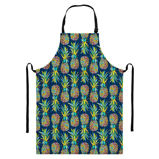 Colorful Pineapple Pattern Print Bib Apron With Pocket