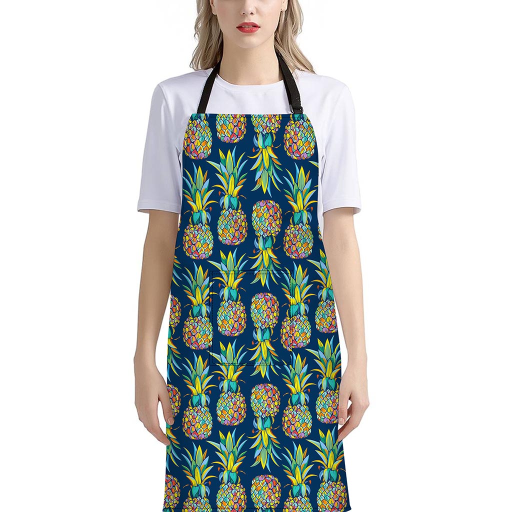 Colorful Pineapple Pattern Print Bib Apron With Pocket