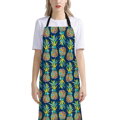Colorful Pineapple Pattern Print Bib Apron With Pocket