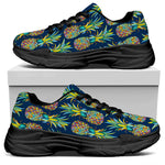Colorful Pineapple Pattern Print Black Chunky Shoes