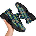 Colorful Pineapple Pattern Print Black Chunky Shoes