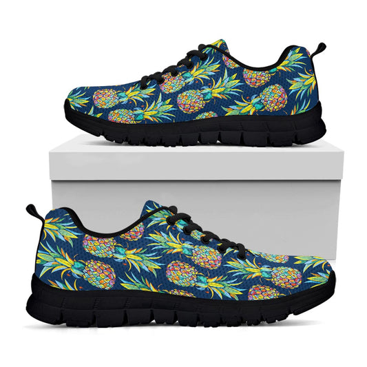 Colorful Pineapple Pattern Print Black Running Shoes