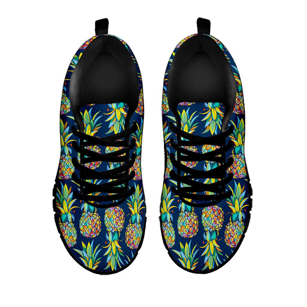 Colorful Pineapple Pattern Print Black Running Shoes