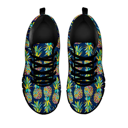 Colorful Pineapple Pattern Print Black Running Shoes