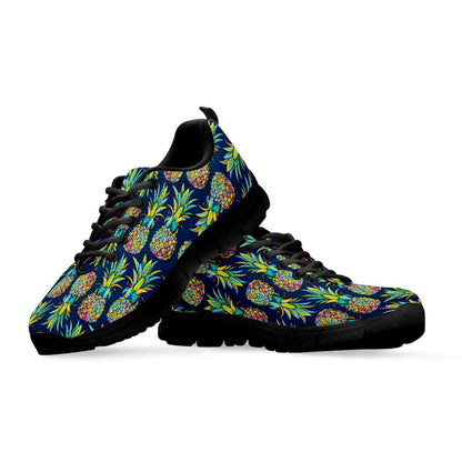 Colorful Pineapple Pattern Print Black Running Shoes