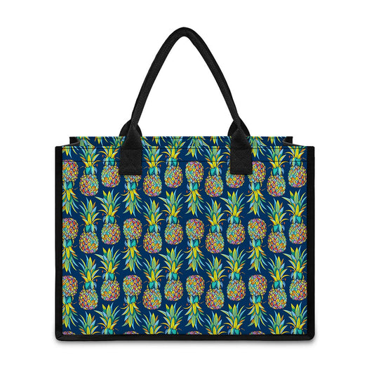 Colorful Pineapple Pattern Print Canvas Tote Bag
