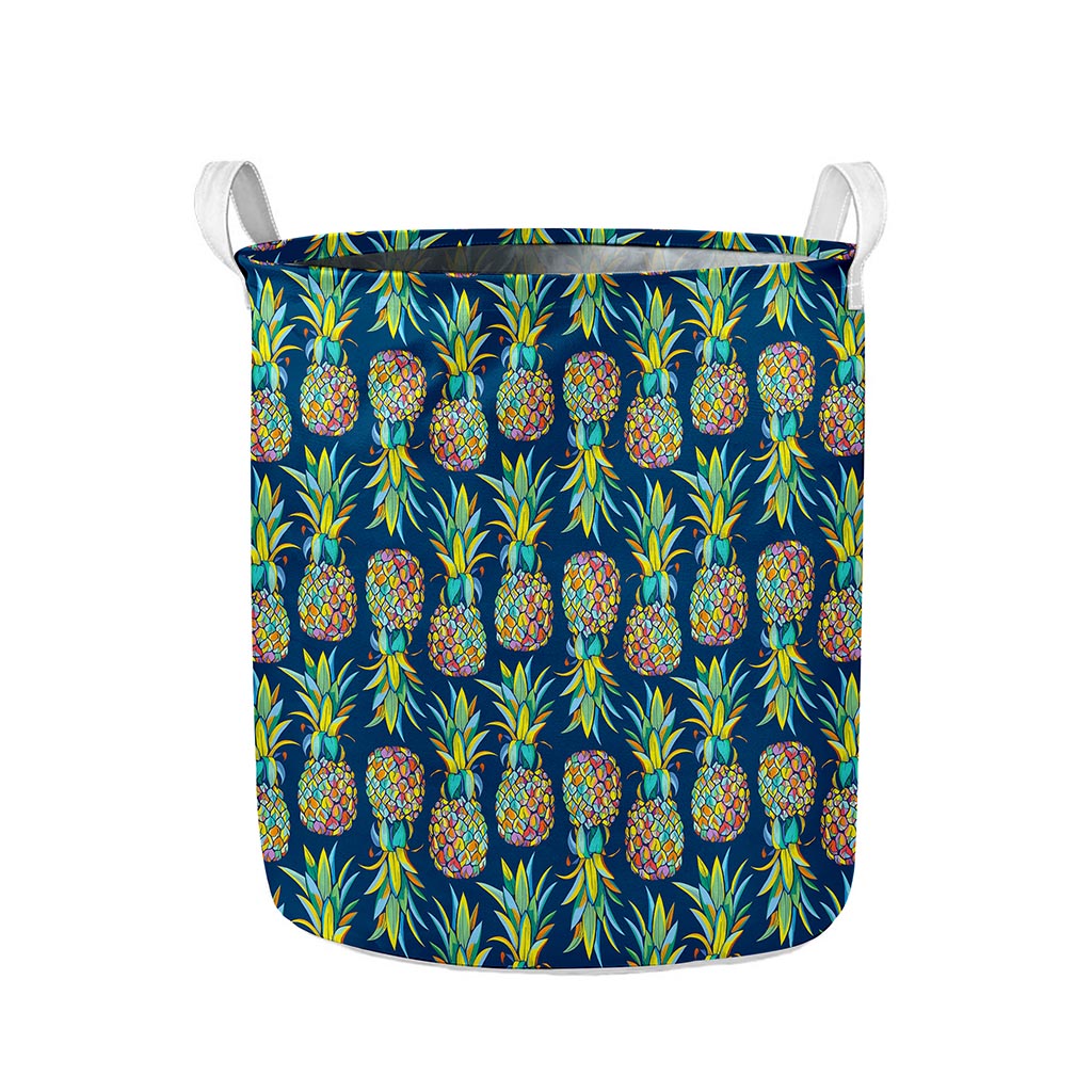 Colorful Pineapple Pattern Print Collapsible Laundry Basket