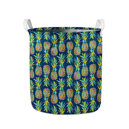 Colorful Pineapple Pattern Print Collapsible Laundry Basket