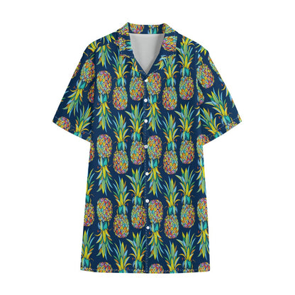 Colorful Pineapple Pattern Print Cotton Hawaiian Shirt