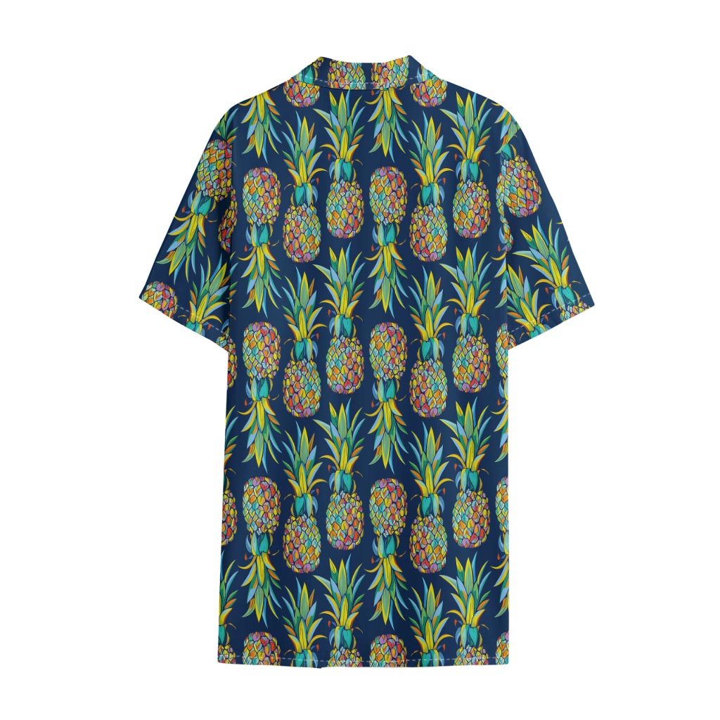 Colorful Pineapple Pattern Print Cotton Hawaiian Shirt