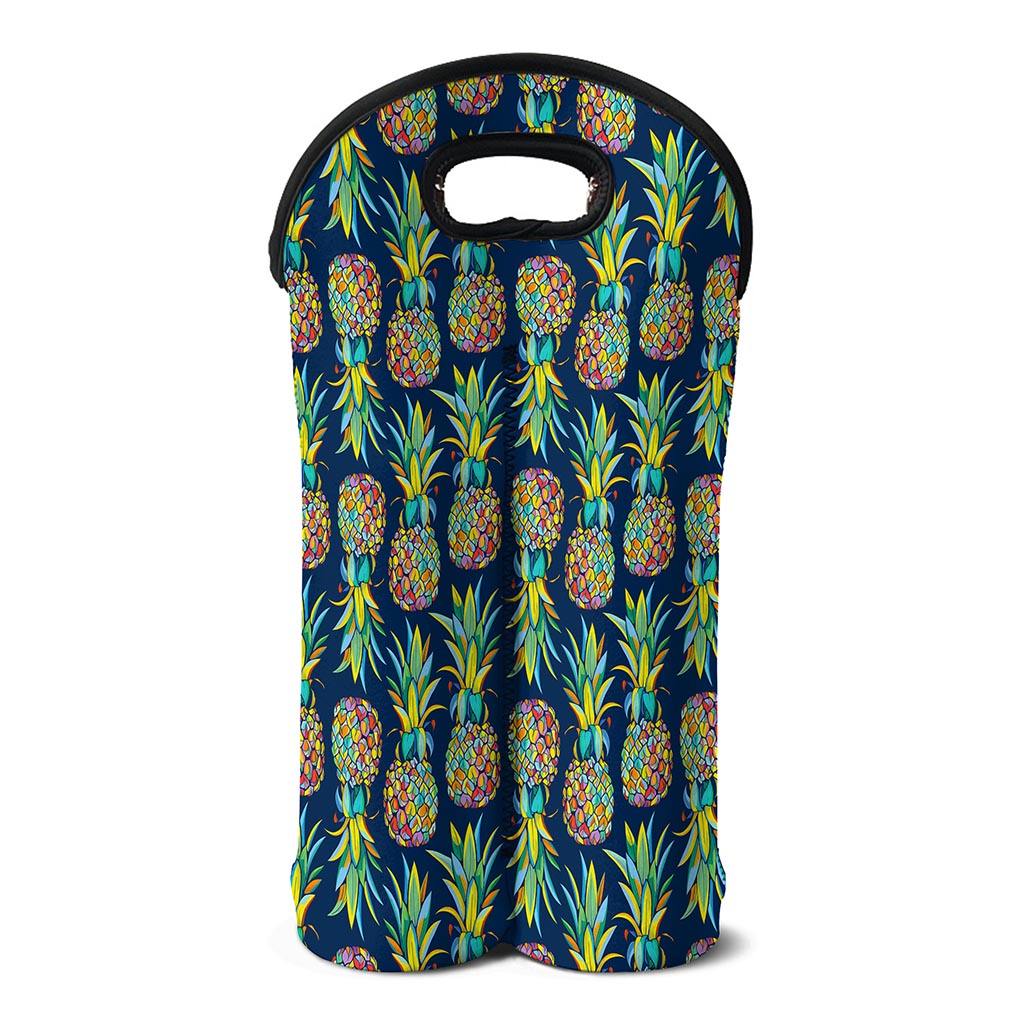 Colorful Pineapple Pattern Print Double Neoprene Wine Tote