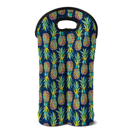 Colorful Pineapple Pattern Print Double Neoprene Wine Tote