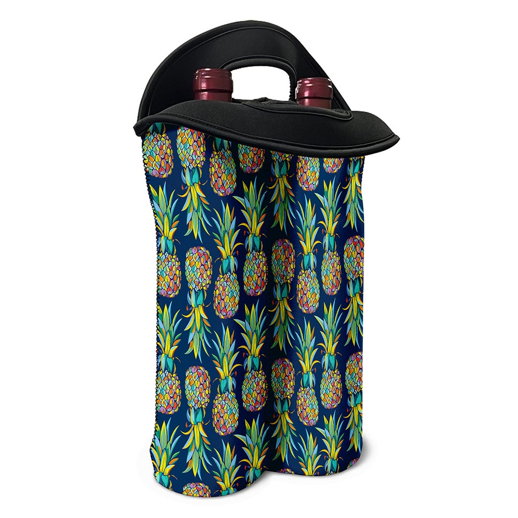 Colorful Pineapple Pattern Print Double Neoprene Wine Tote