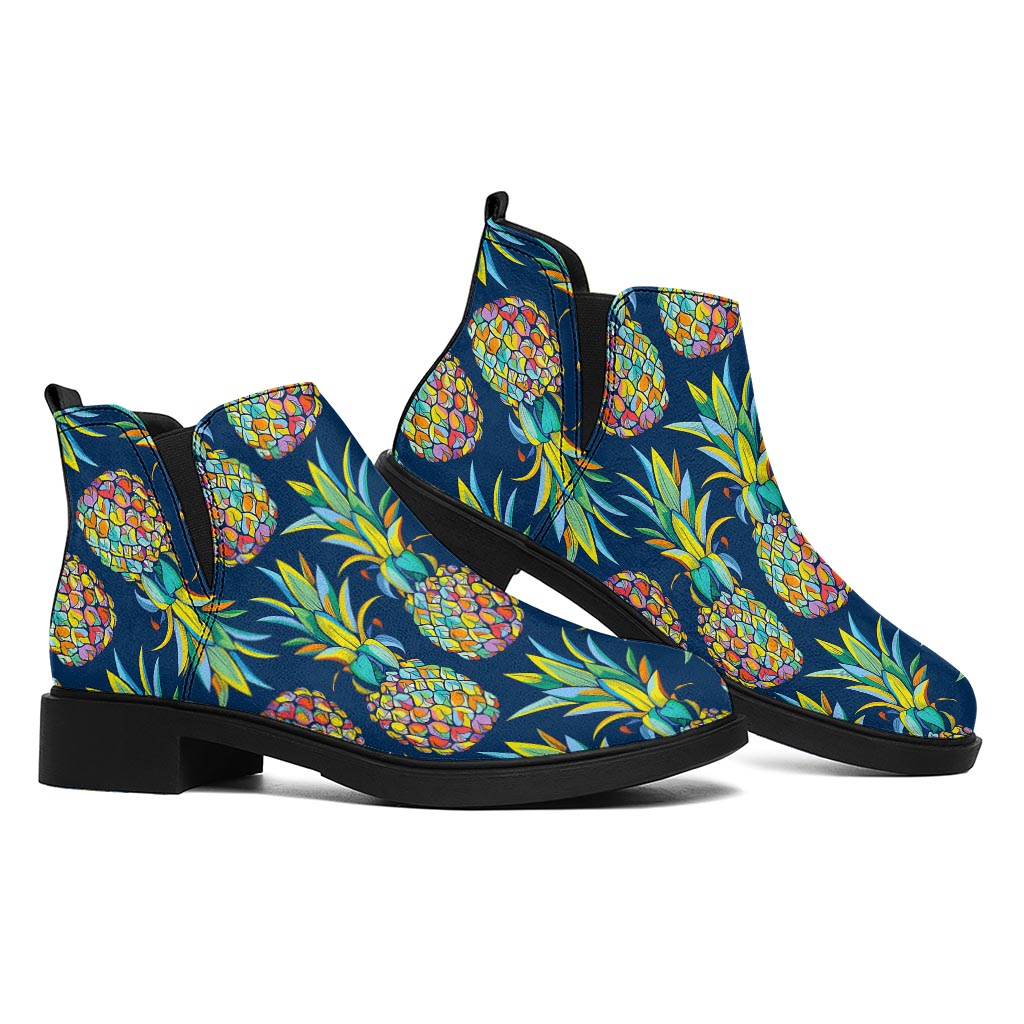 Colorful Pineapple Pattern Print Flat Ankle Boots