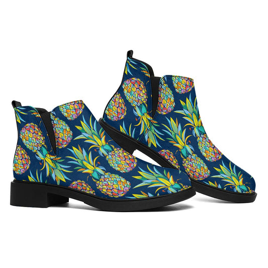 Colorful Pineapple Pattern Print Flat Ankle Boots