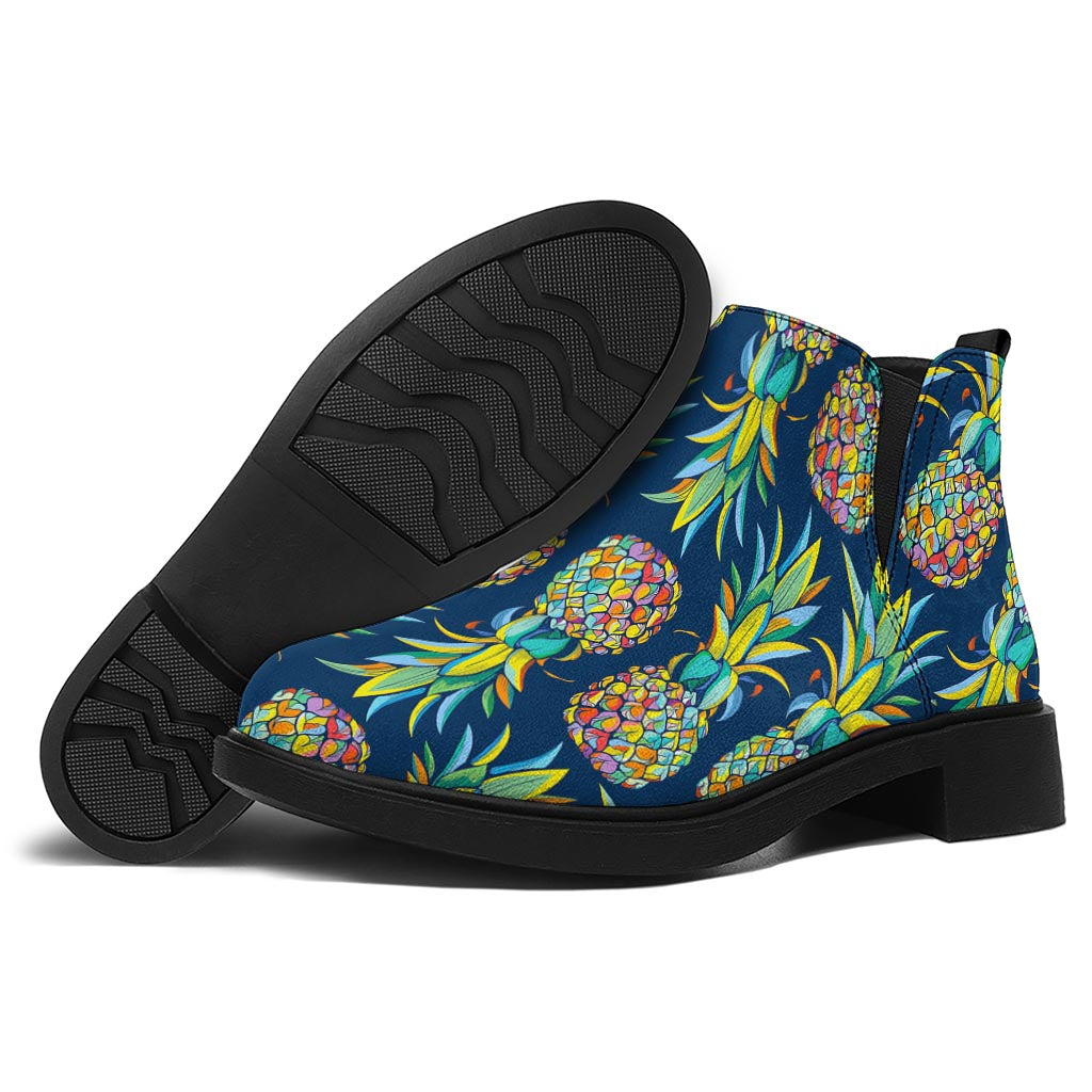 Colorful Pineapple Pattern Print Flat Ankle Boots